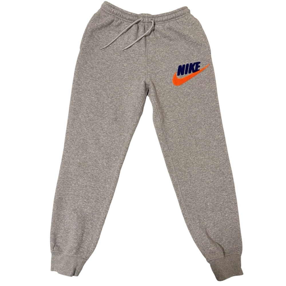 NIKE Heather Gray Joggers with Orange and Navy Felt Logo Swoosh Size Small
